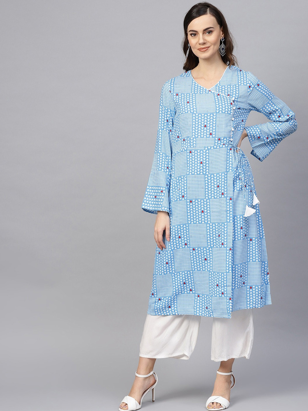 

RARE Blue Geometric Printed Angrakha Kurta