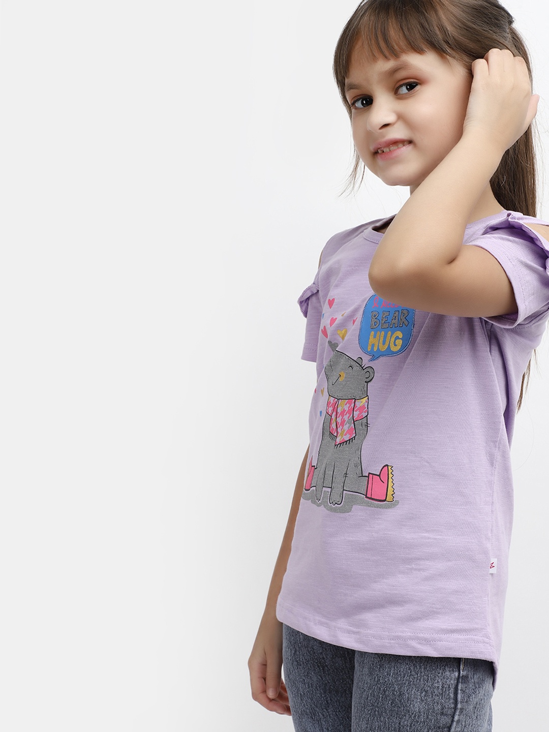 

V-Mart Girls Humour And Comic Printed Cold Shoulder Cotton T-shirt, Purple