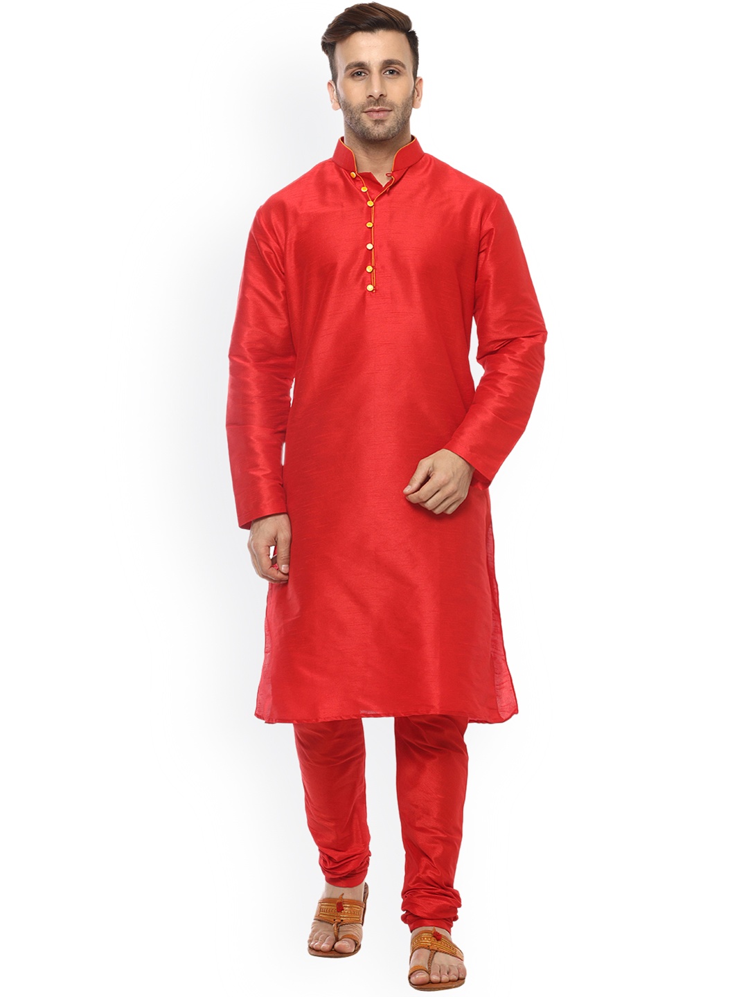 

Hangup Men Red Solid Kurta with Churidar