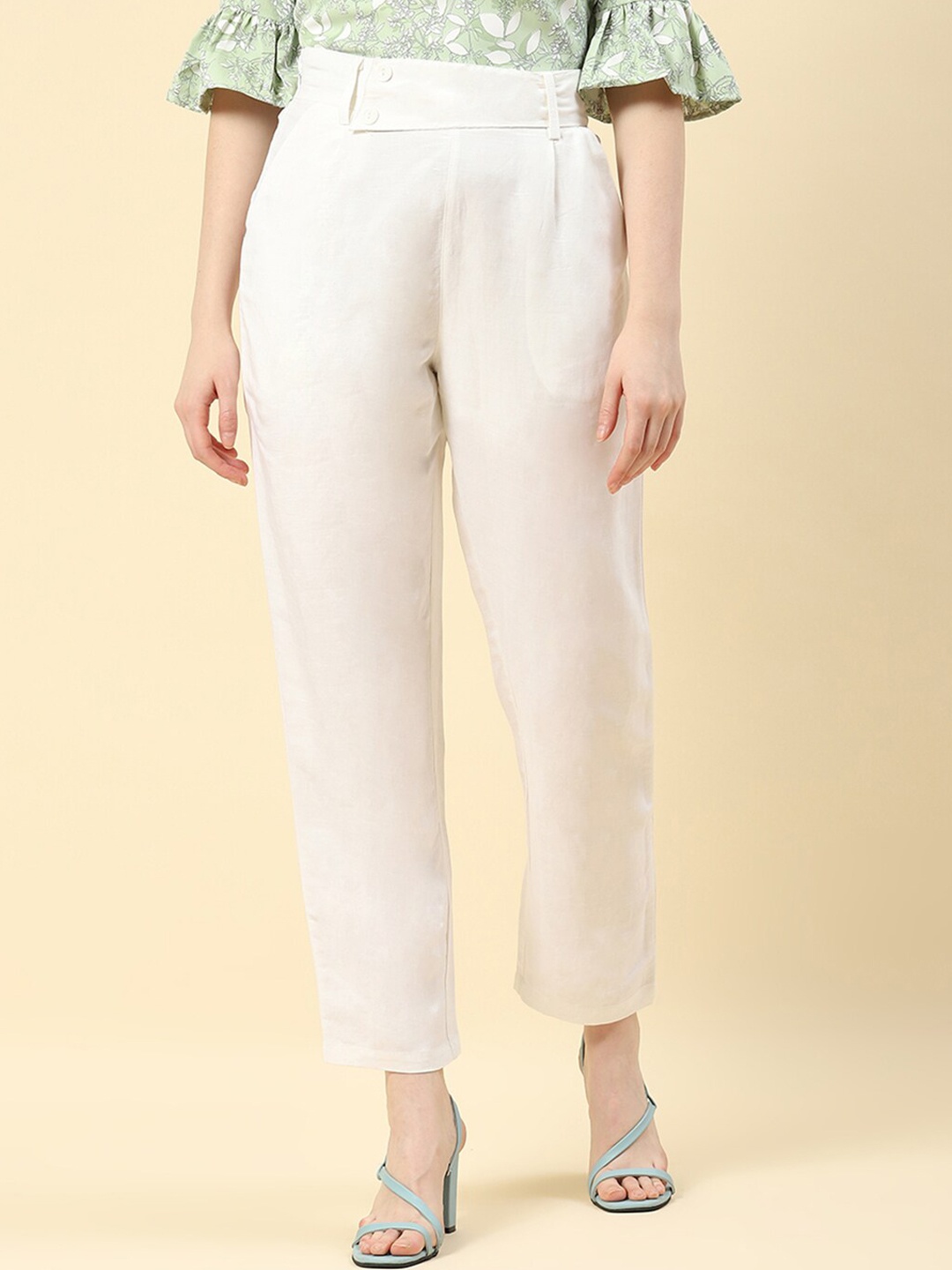 

Monte Carlo Women Mid Rise Cotton Trousers, Off white