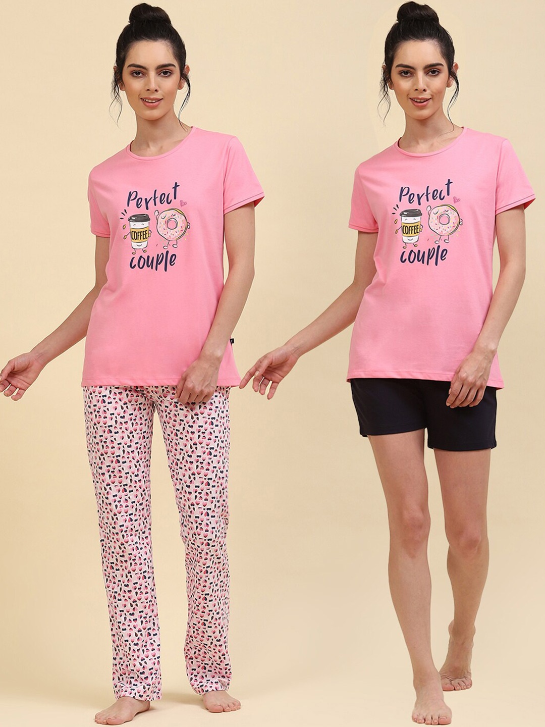 

Monte Carlo Pack Of 2 Typography Print Pyjama Set With Shorts, Pink