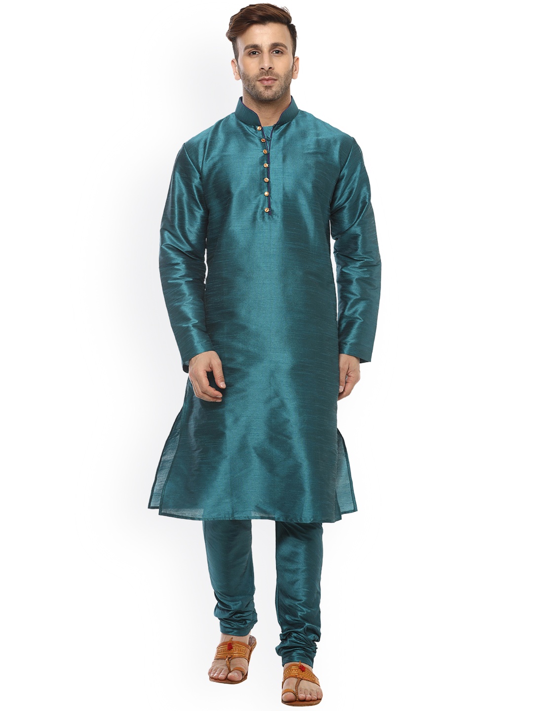 

Hangup Men Teal Solid Kurta with Churidar