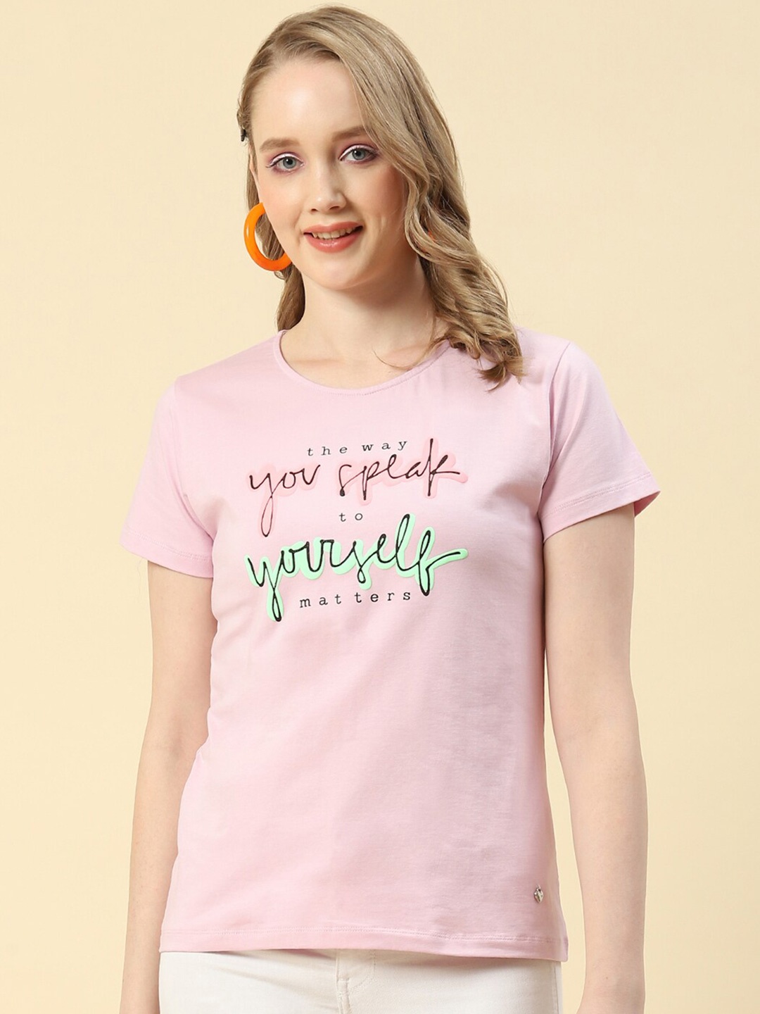 

Monte Carlo Typography Printed Round Neck T-shirt, Pink