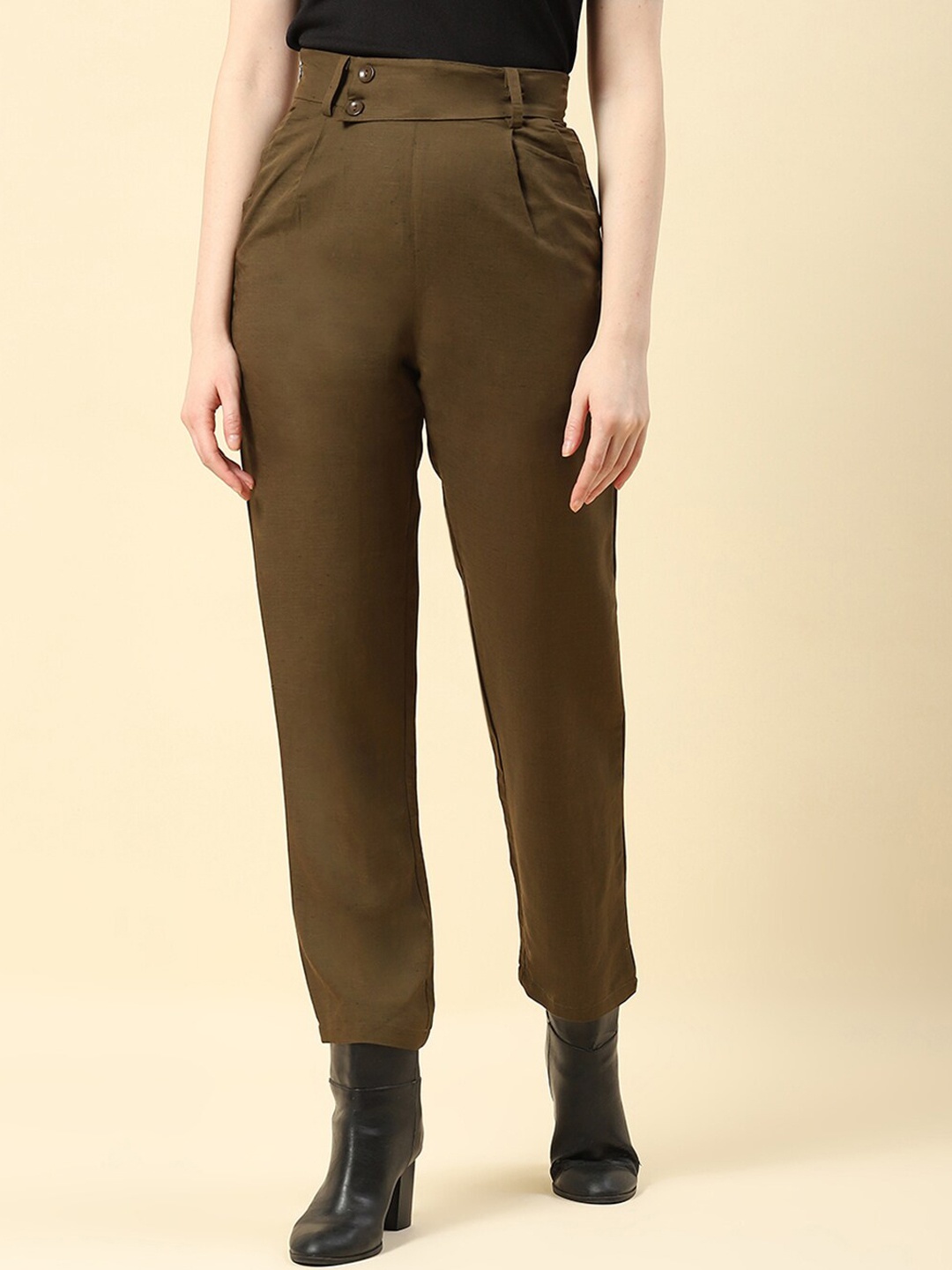 

Monte Carlo Women Mid Rise Cropped Trousers, Olive