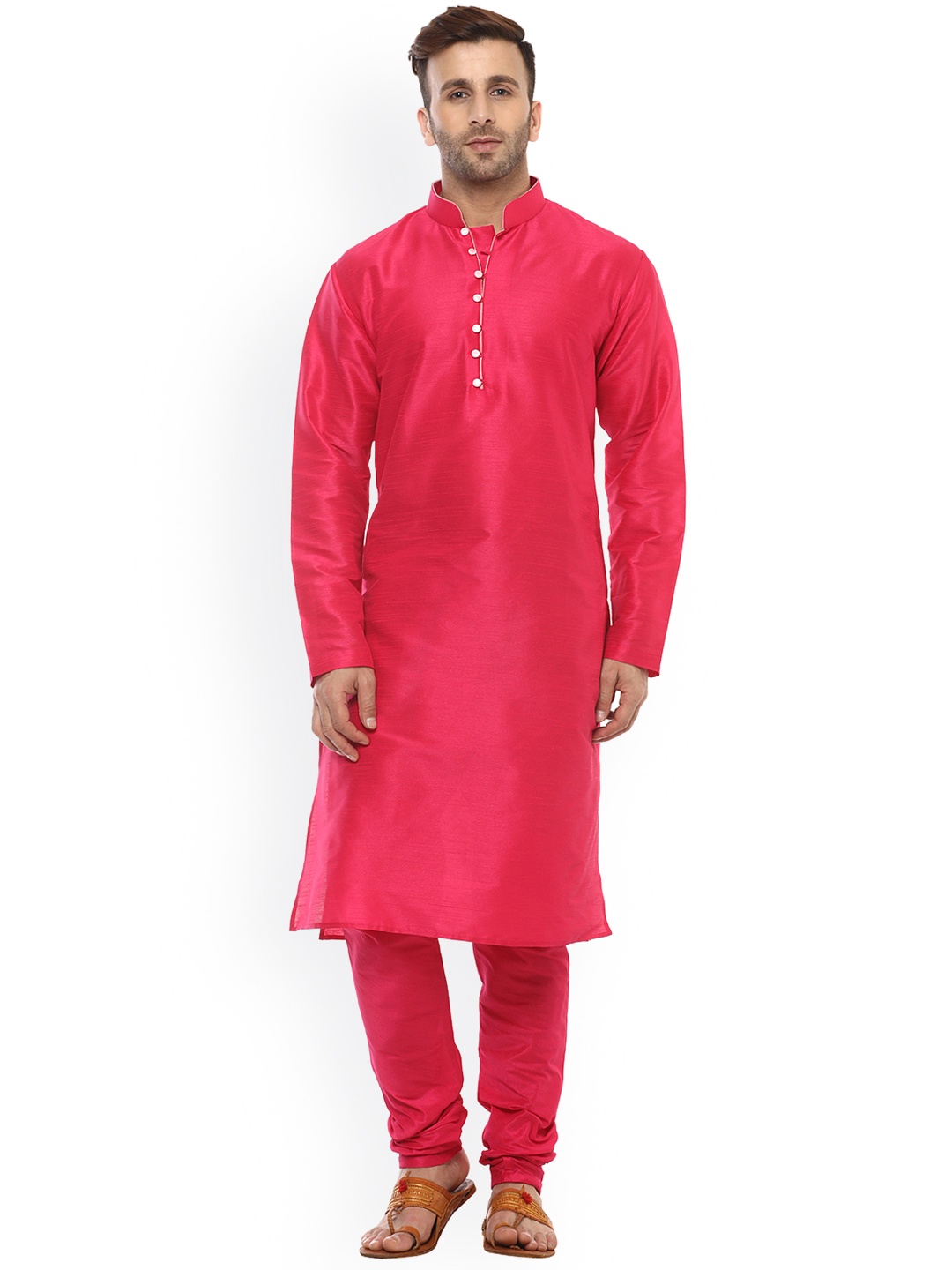 

Hangup Men Pink Solid Kurta with Churidar