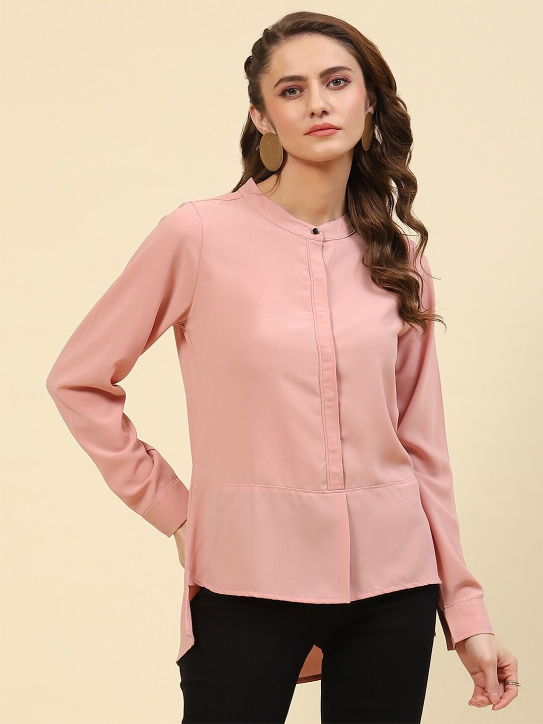 

Monte Carlo Mandarin Collar Shirt Style Top, Pink
