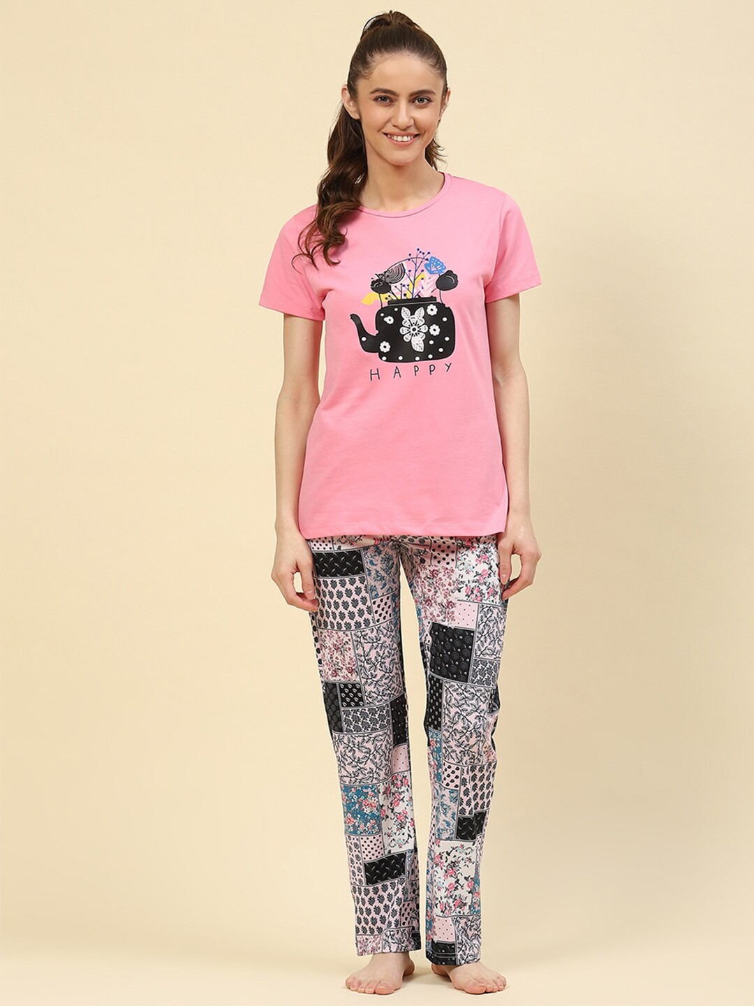 

Monte Carlo Graphic Printed Night Suit, Pink