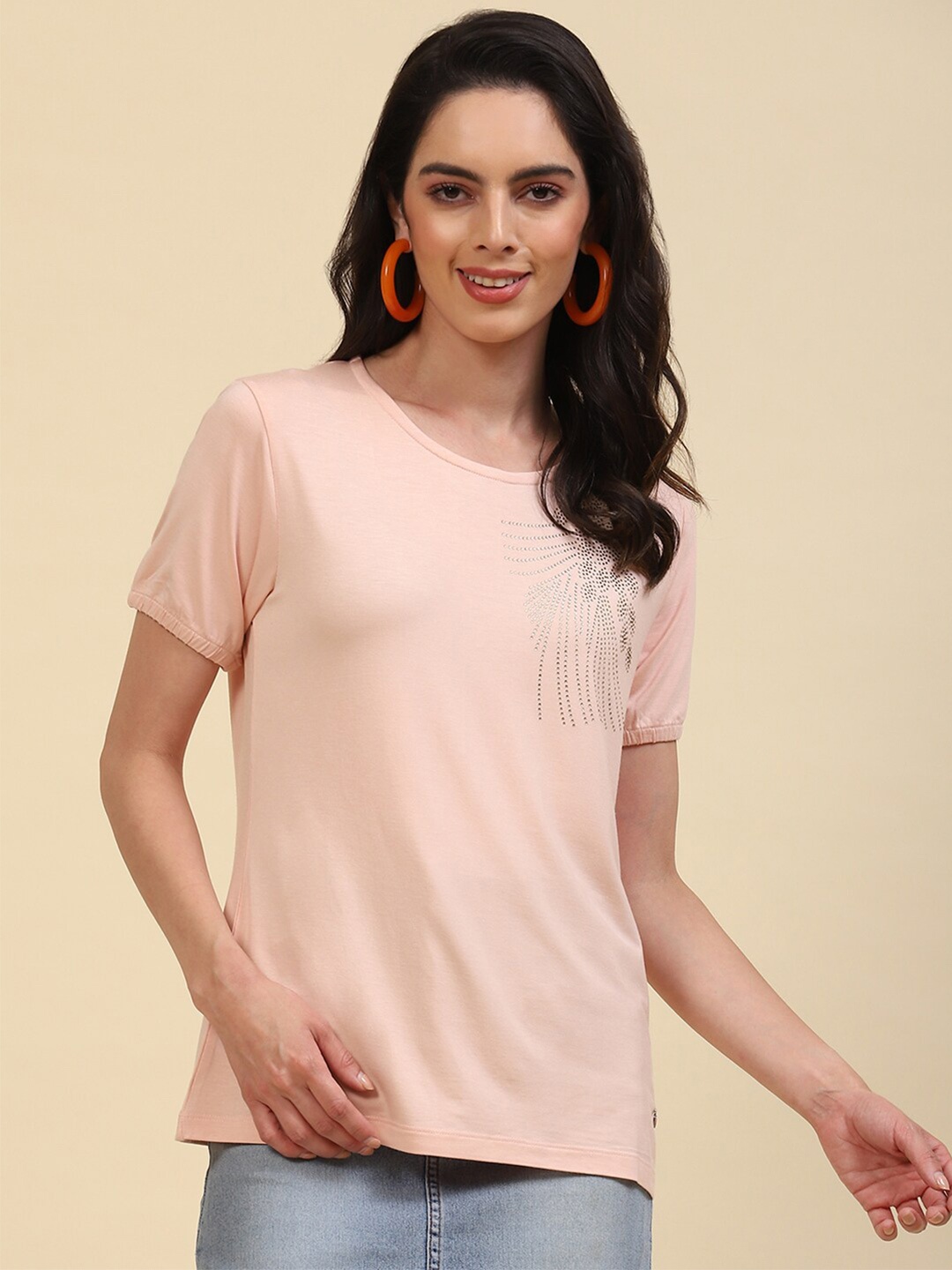 

Monte Carlo Round Neck Sequined Top, Peach