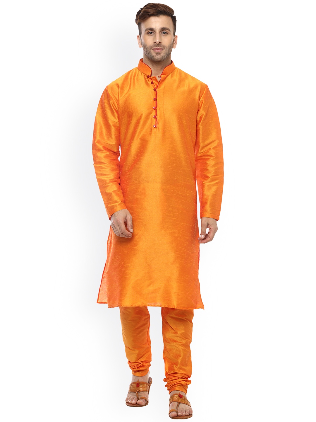 

Hangup Men Orange Solid Kurta with Churidar