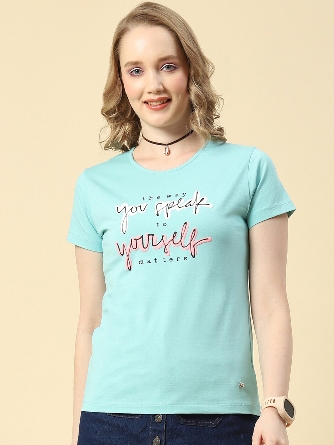 

Monte Carlo Typography Printed Round Neck T-shirt, Sea green