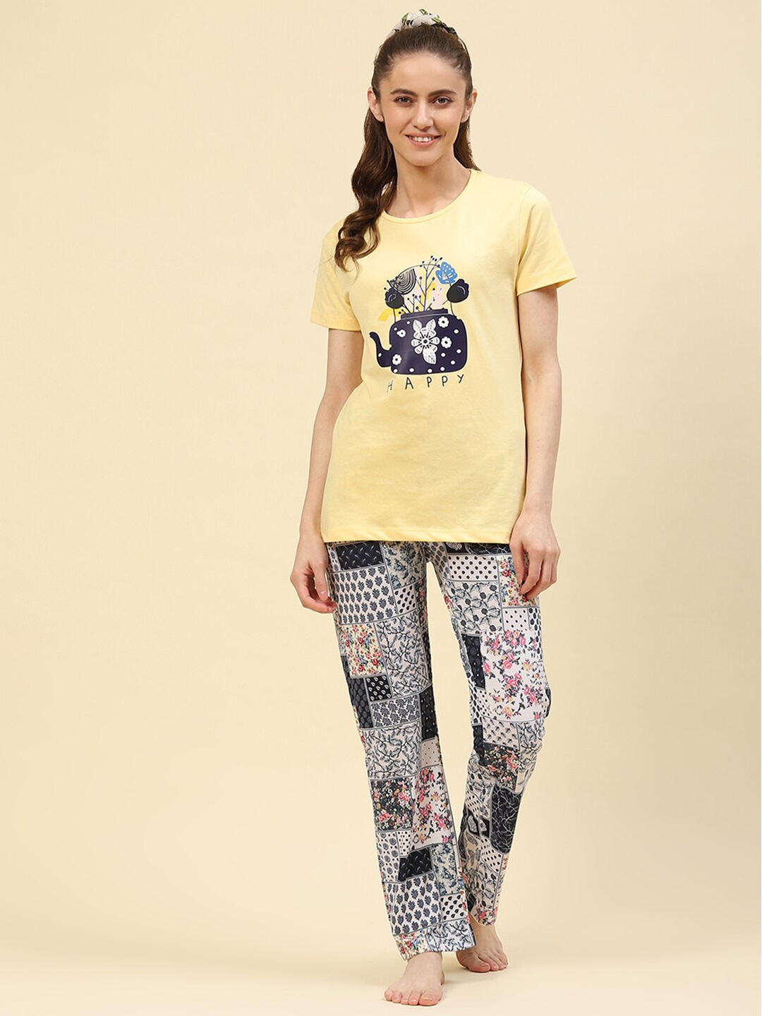 

Monte Carlo Women Printed Night Suit, Yellow