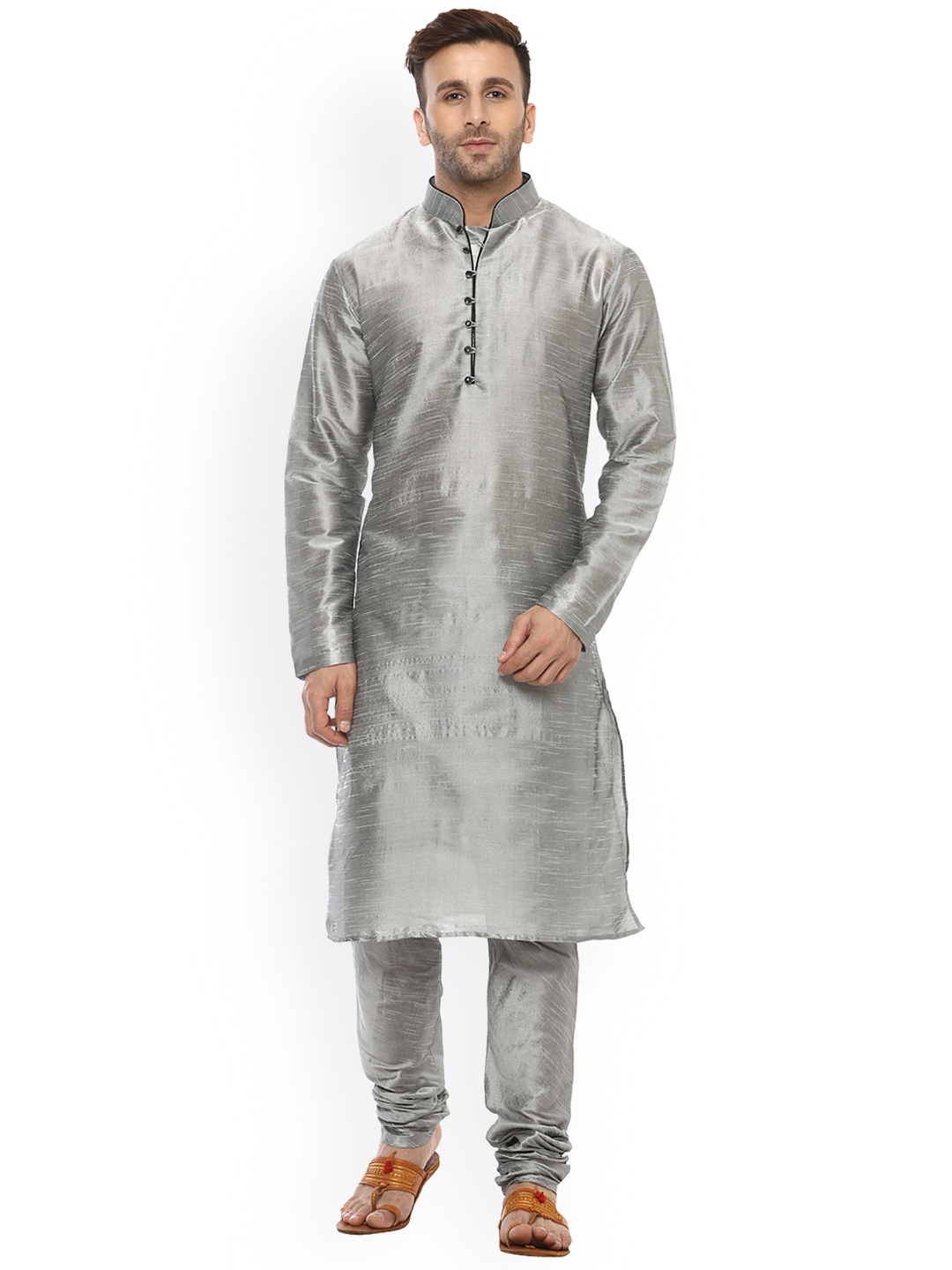 

Hangup Men Grey Solid Kurta with Churidar