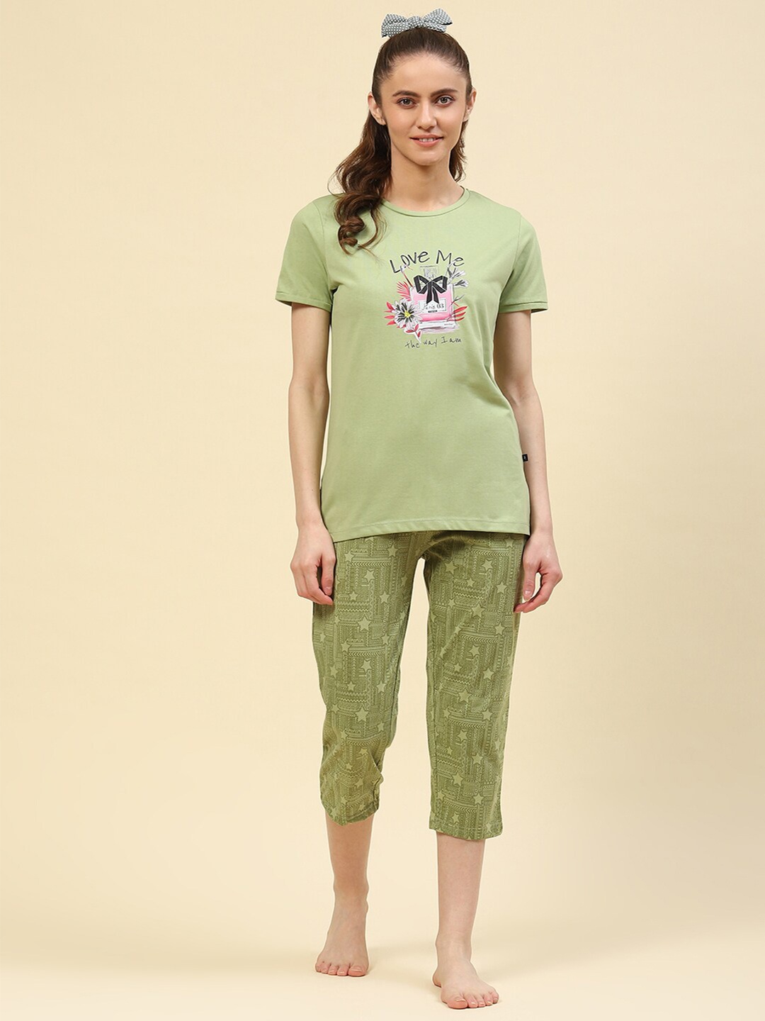 

Monte Carlo Graphic Printed Night Suit, Green