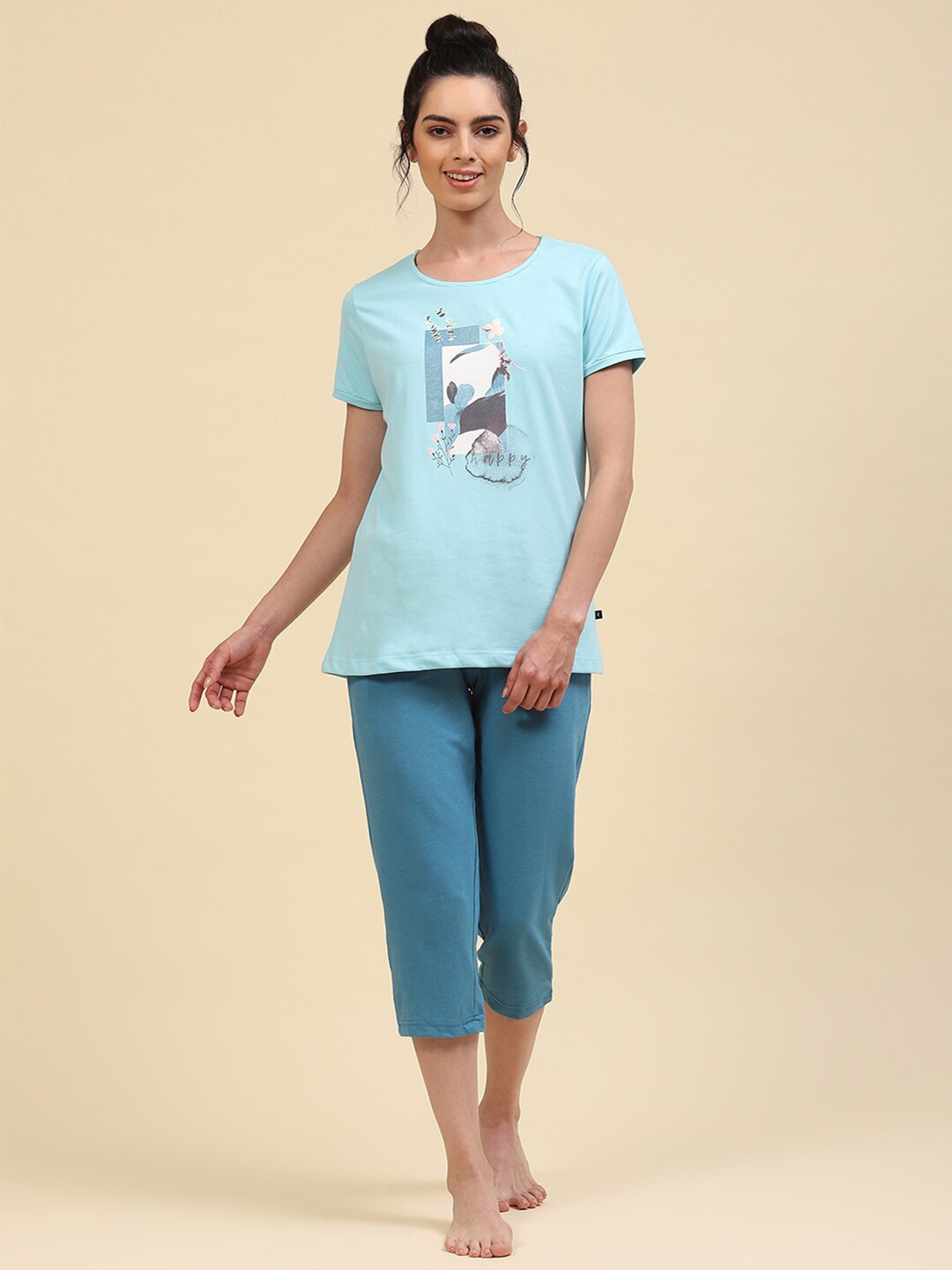 

Monte Carlo Graphic Printed Night Suit, Blue