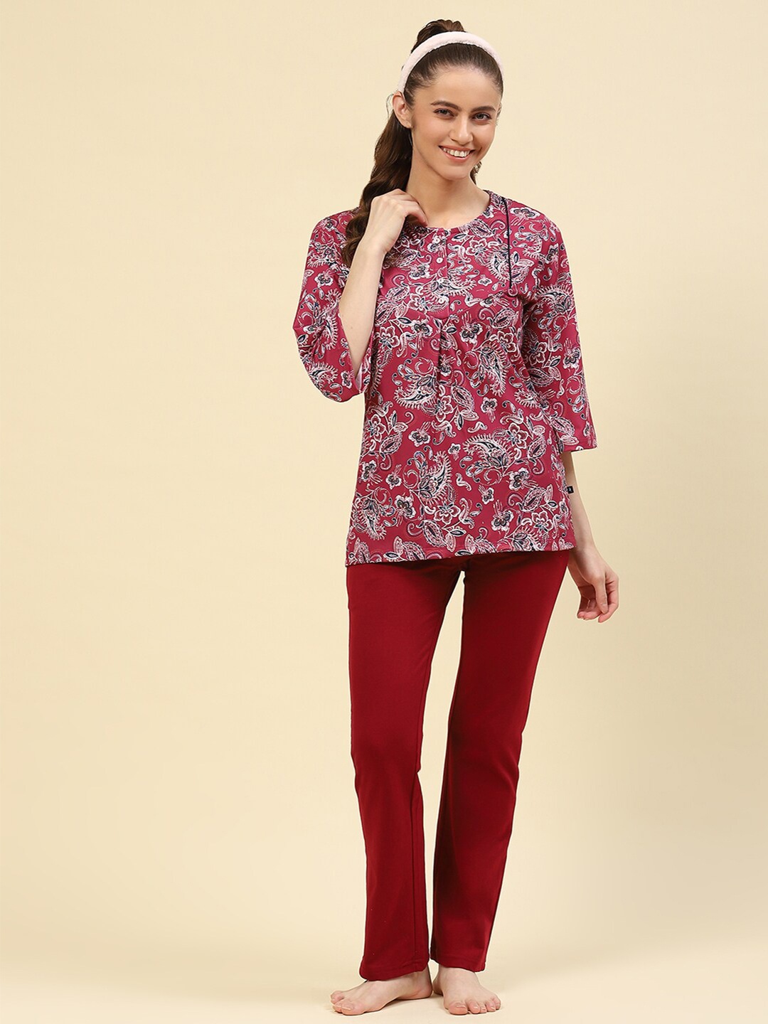 

Monte Carlo Women Printed Night suit, Maroon
