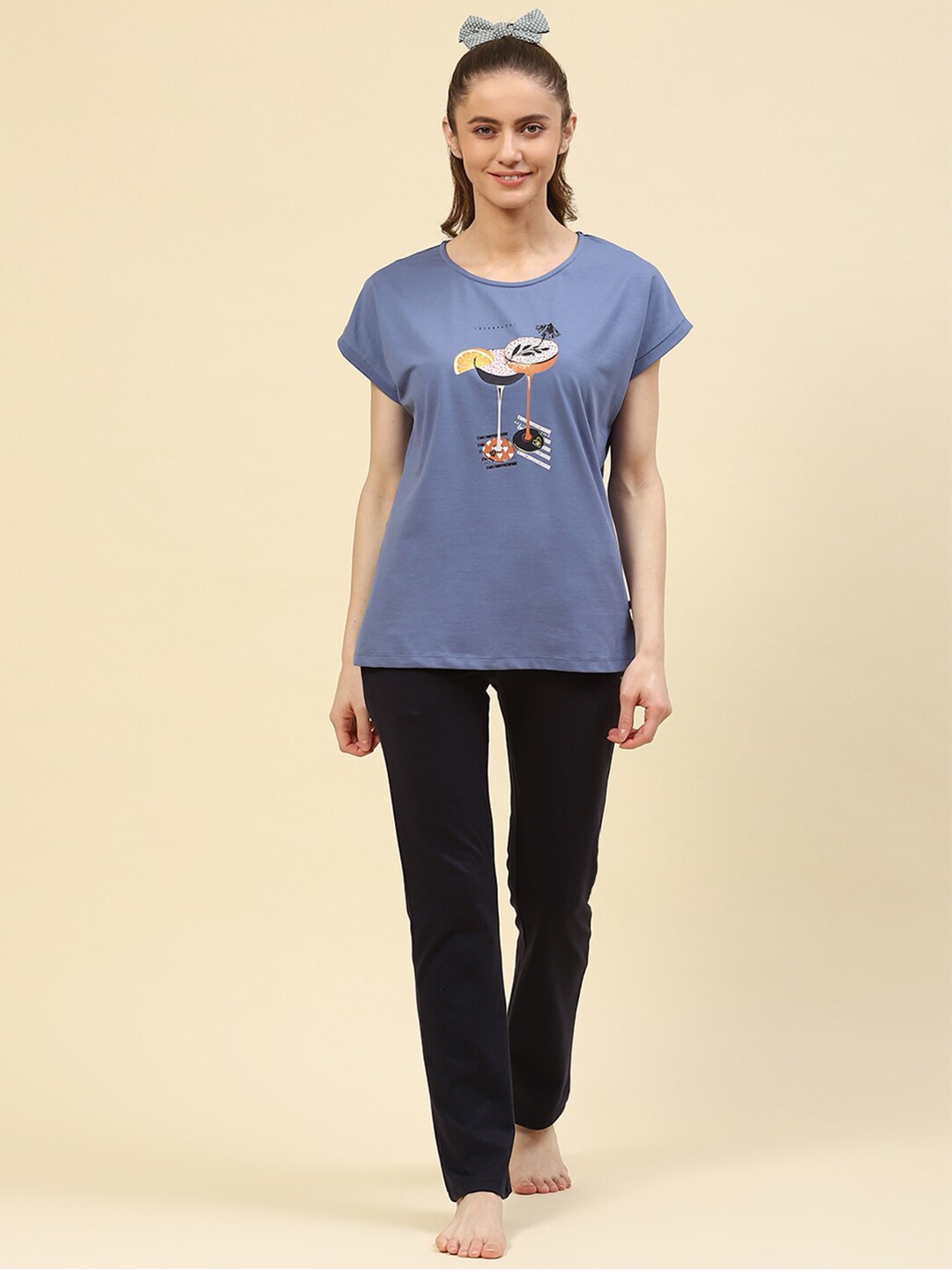 

Monte Carlo Graphic Printed Night Suit, Navy blue