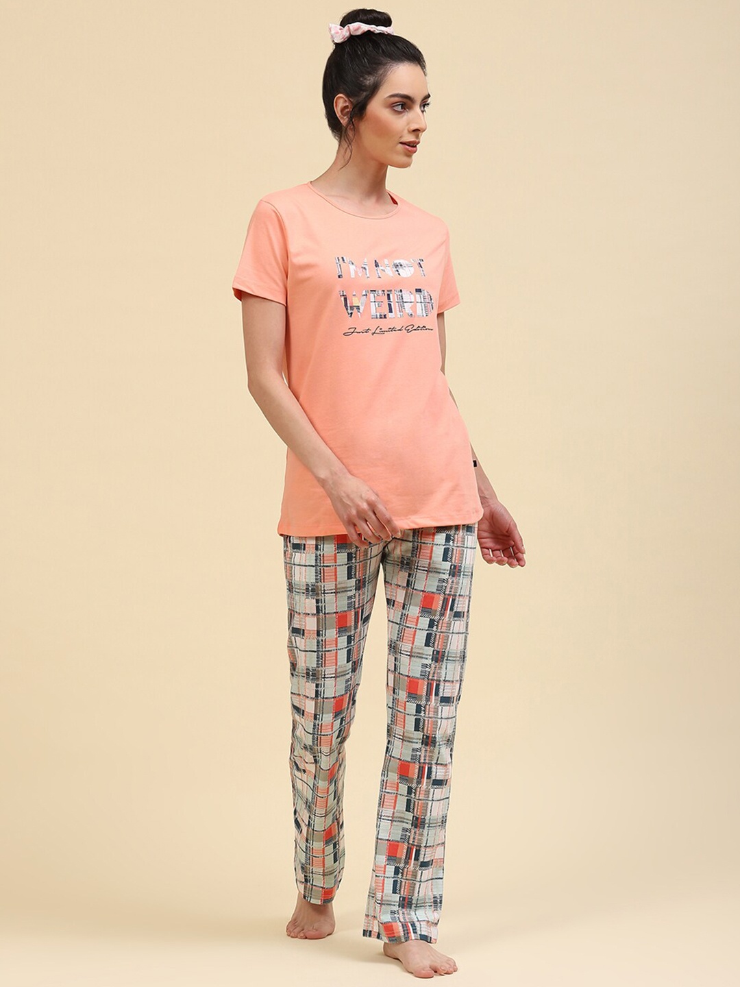 

Monte Carlo Typography Printed Night Suit, Peach