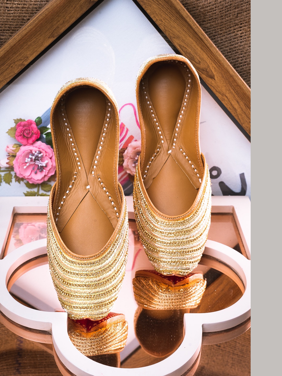 

NR By Nidhi Rathi Women Ethnic Embellished Leather Mojaris, Gold