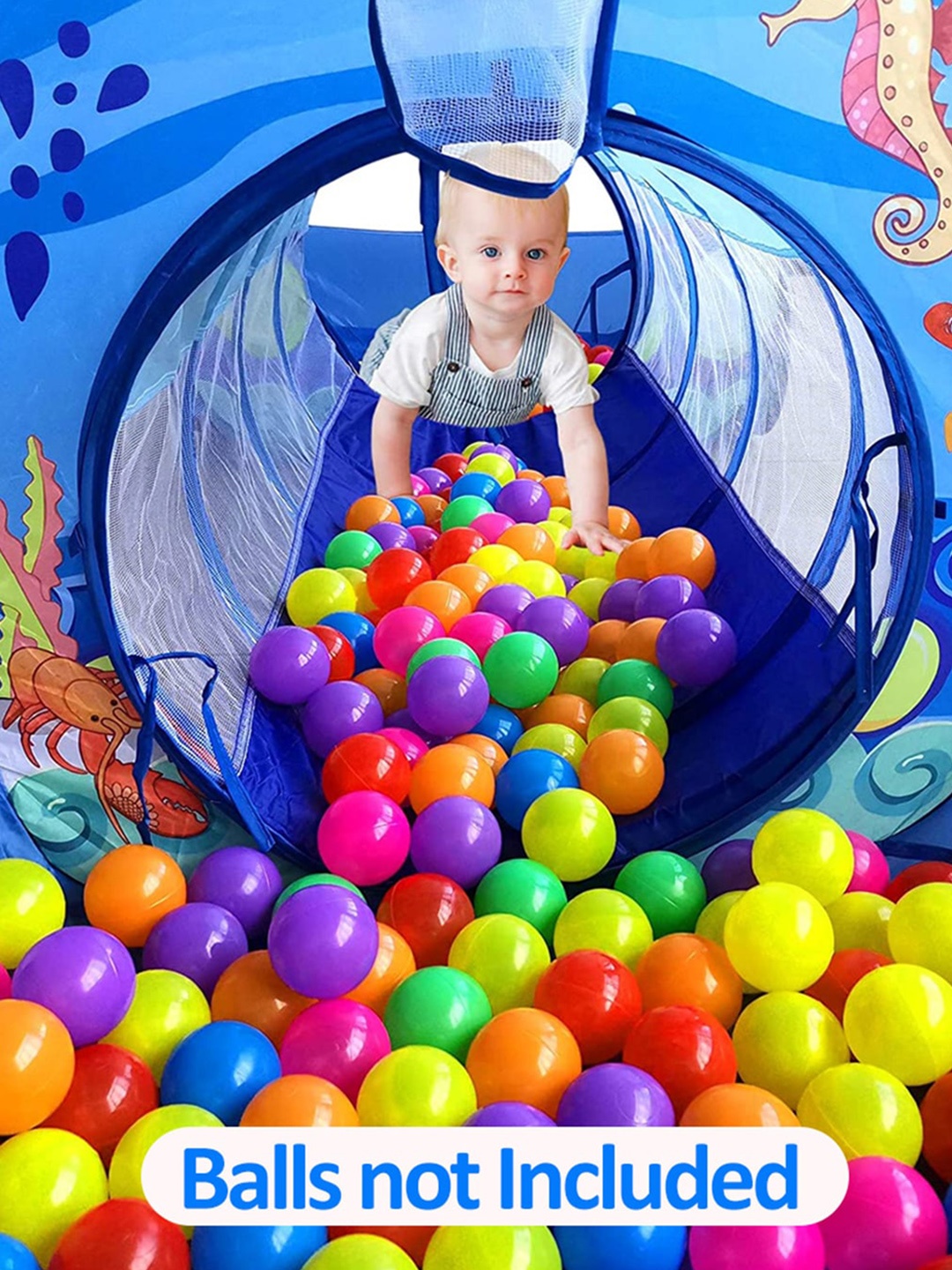 

WEMBLEY Kids 3-in-1 Printed Ocean Foldable Indoor Outdoor Tunnel Tent, Blue