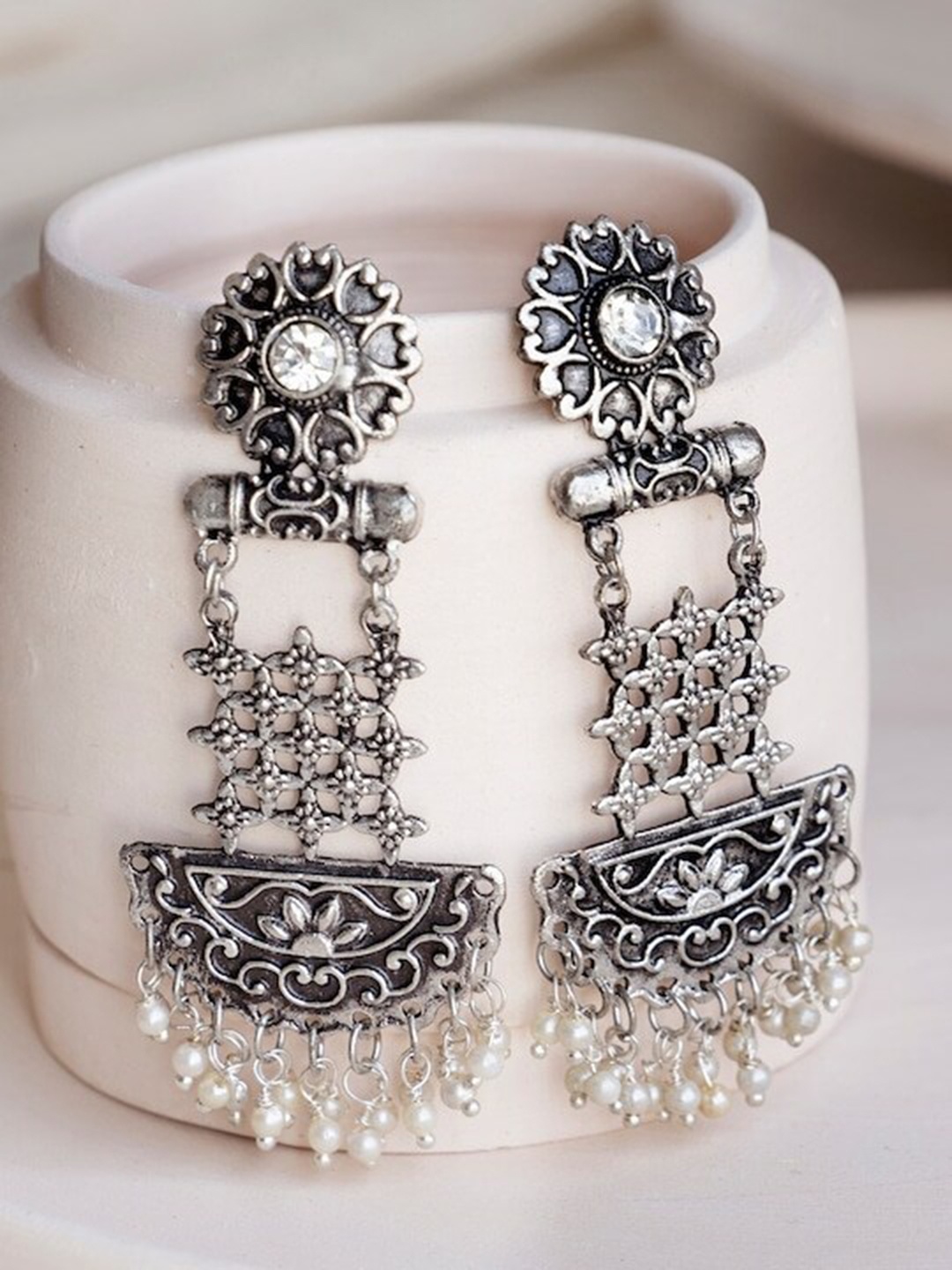 

Infuzze Silver Plated Contemporary Stone Studded Drop Earrings