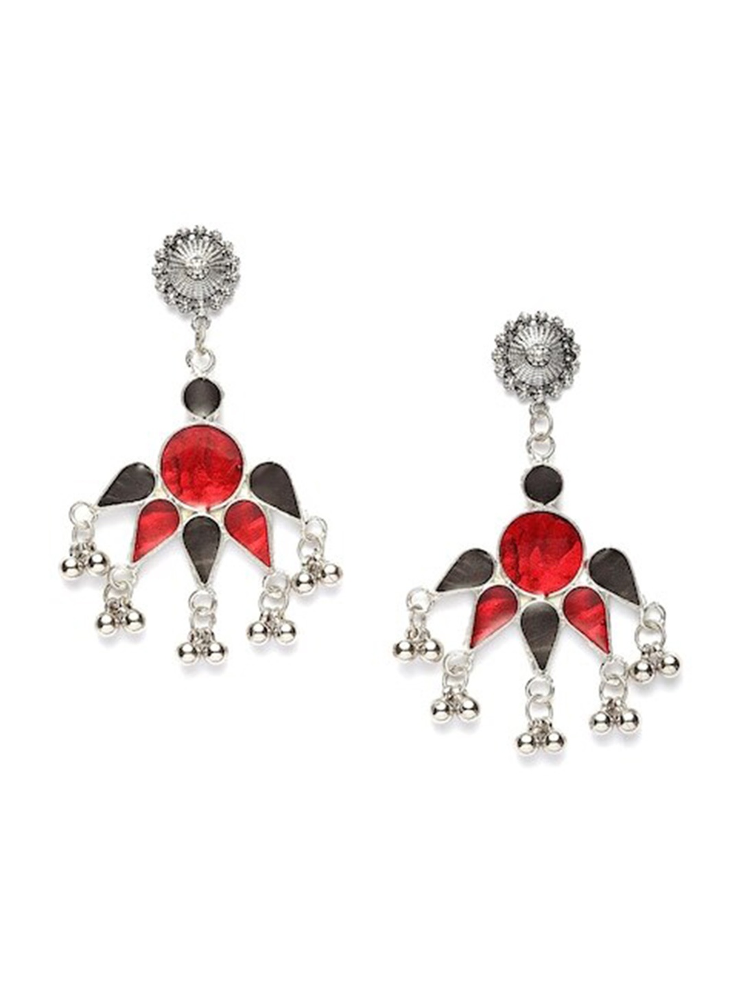 

Infuzze Silver-Plated Contemporary Oxidised Drop Earrings