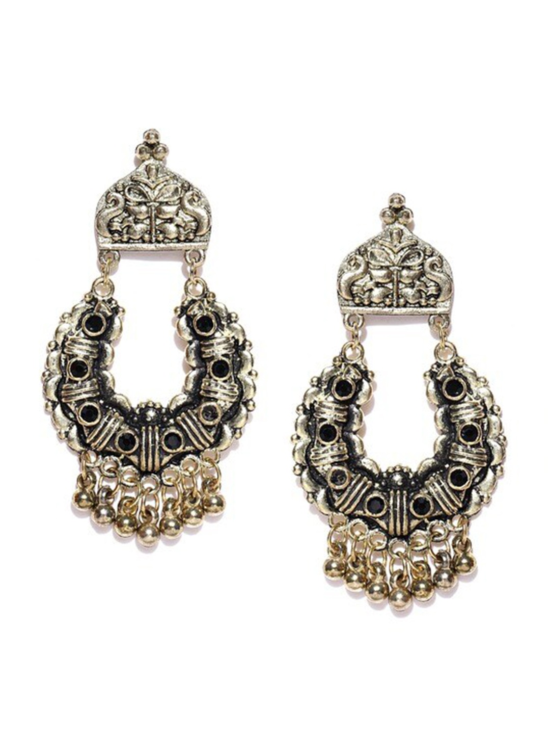 

Infuzze Gold-Plated Crescent Shaped Oxidised Drop Earrings