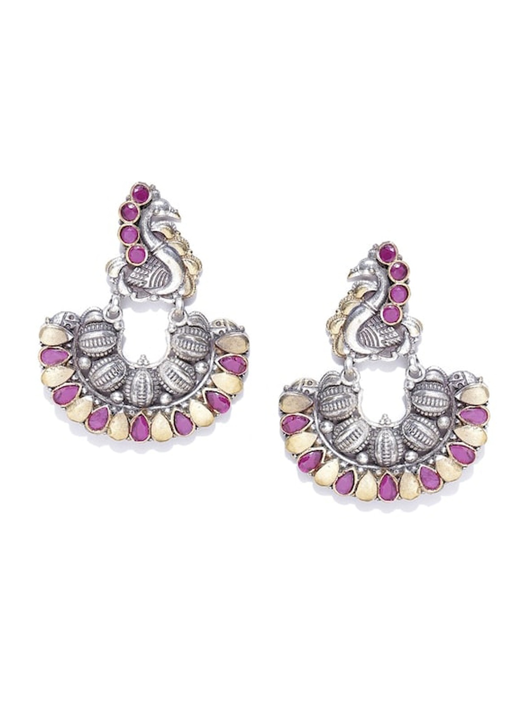 

Infuzze Silver-Plated Artificial Stones Peacock Shaped Drop Earrings