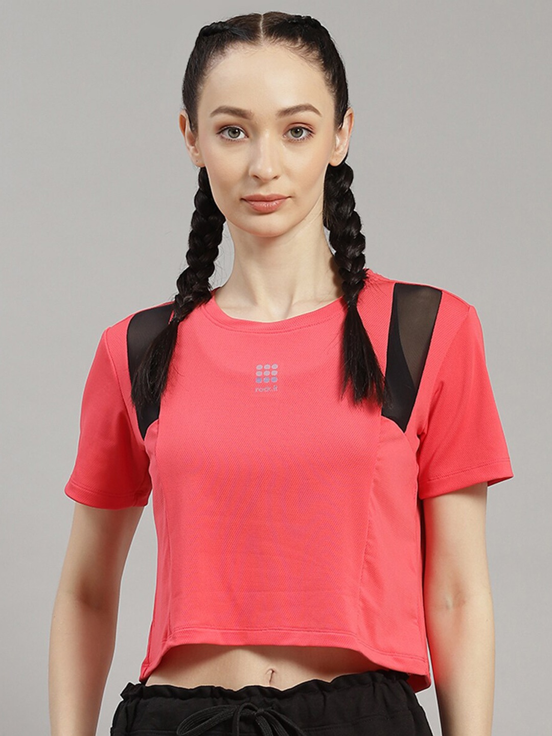 

rock.it Round Neck Crop Top, Coral