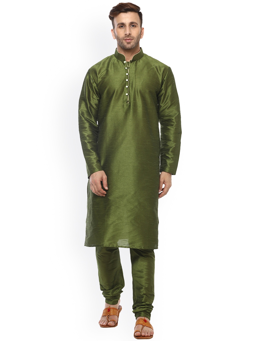 

Hangup Men Olive Green Solid Kurta with Churidar