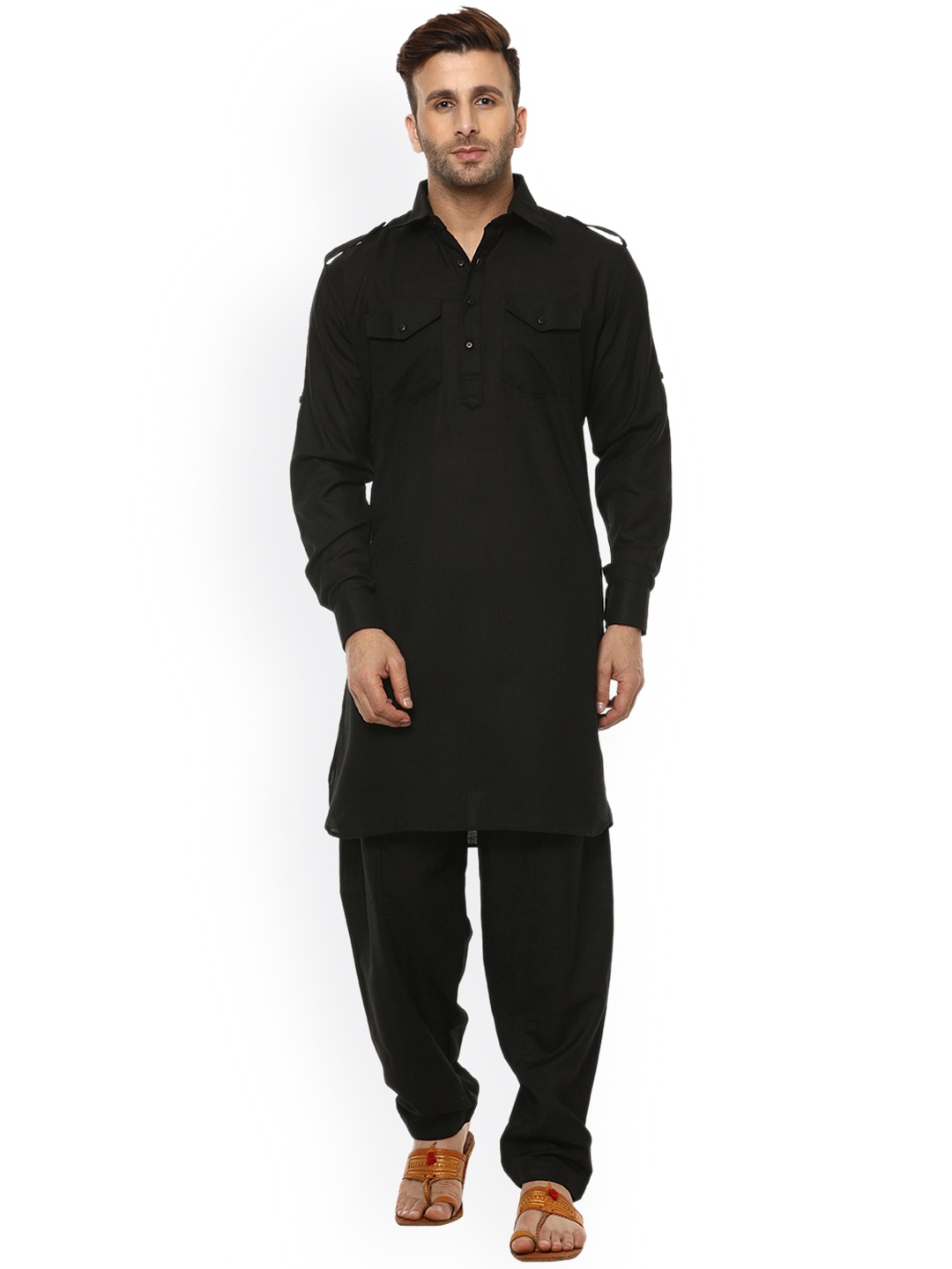 

Hangup Men Black Solid Pathani Kurta with Pyjama