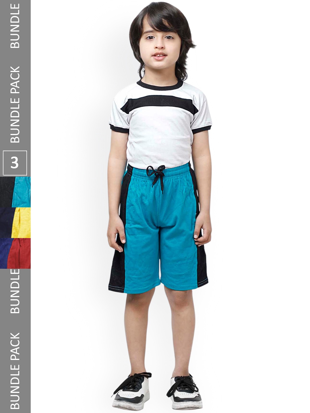 

IndiWeaves Boys Pack Of 3 High-Rise Side Striped Pure Cotton Shorts, Blue