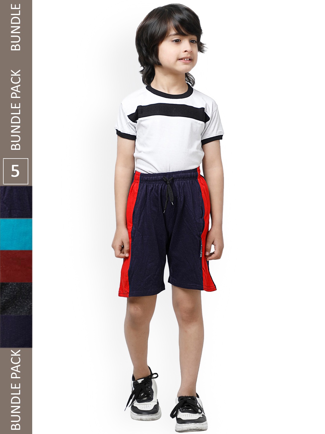 

IndiWeaves Boys Pack Of 5 High-Rise Side Striped Pure Cotton Shorts, Blue