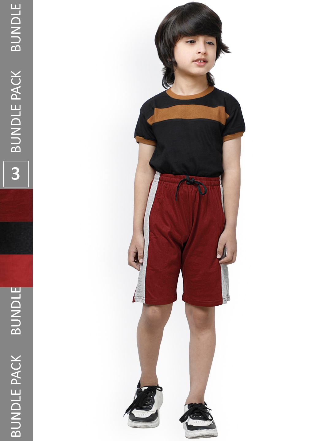 

IndiWeaves Boys Pack Of 3 High-Rise Side Striped Pure Cotton Shorts, Maroon