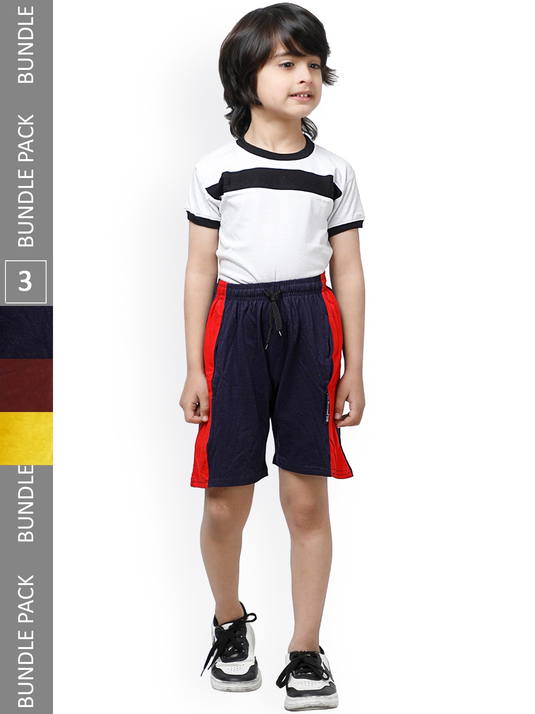 

IndiWeaves Boys Pack Of 3 Striped Pure Cotton Shorts, Black