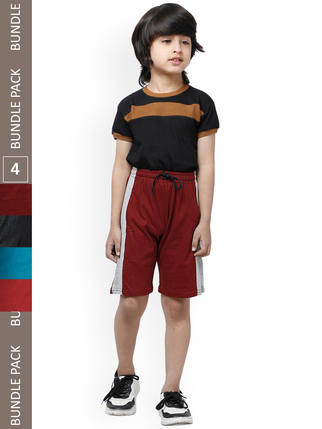 

IndiWeaves Boys Pack Of 4 Striped Pure Cotton Shorts, Maroon