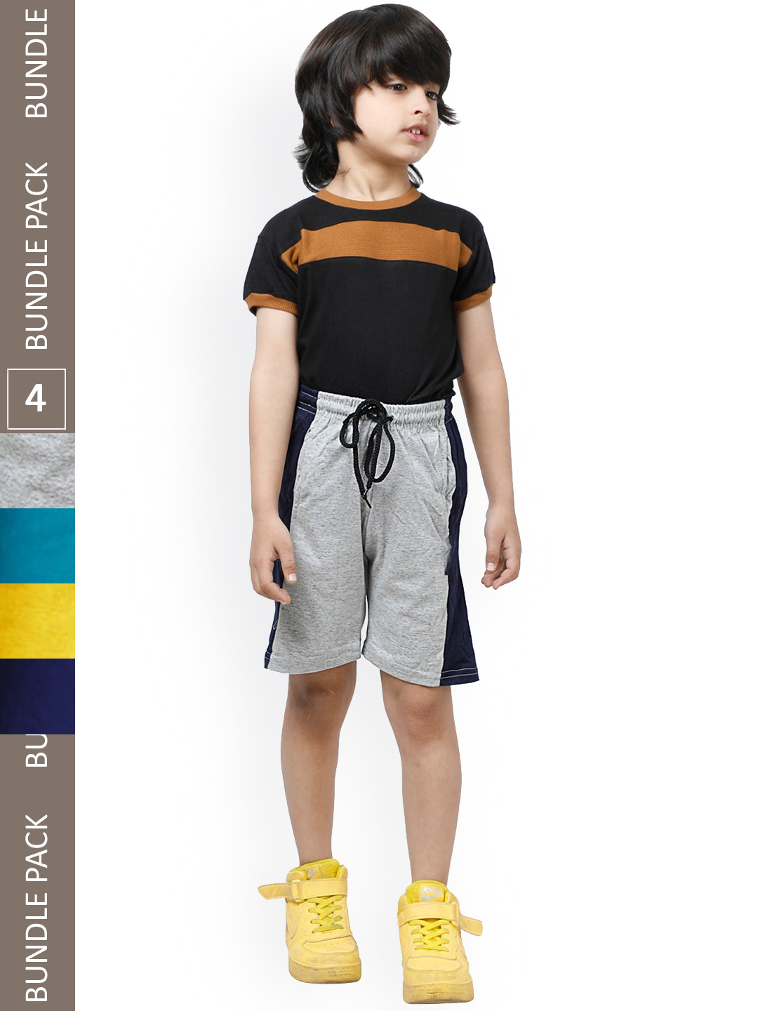 

IndiWeaves Boys Pack Of 4 Striped Pure Cotton Shorts, Grey