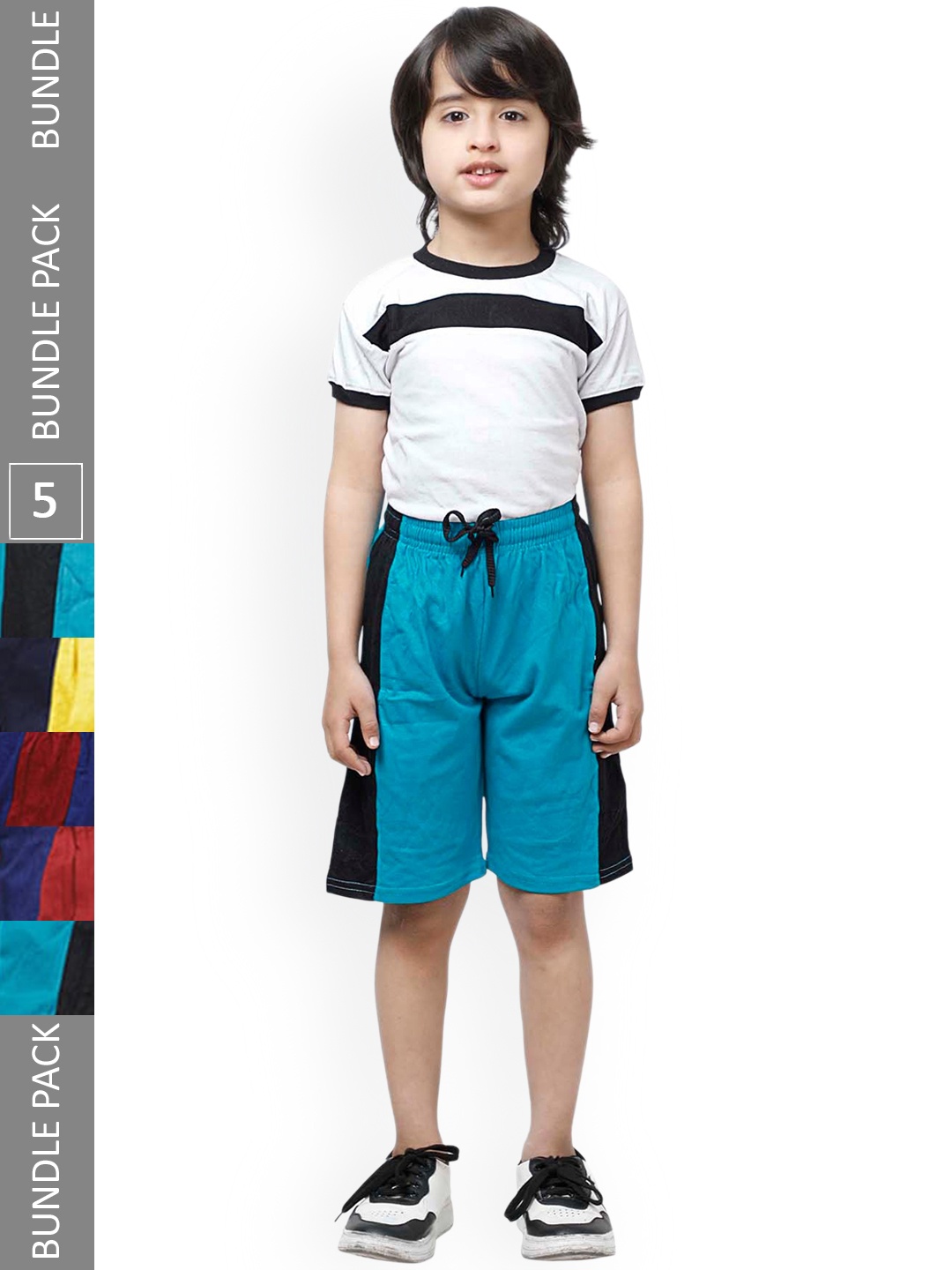 

IndiWeaves Boys Pack Of 5 High-Rise Side Striped Pure Cotton Shorts, Blue