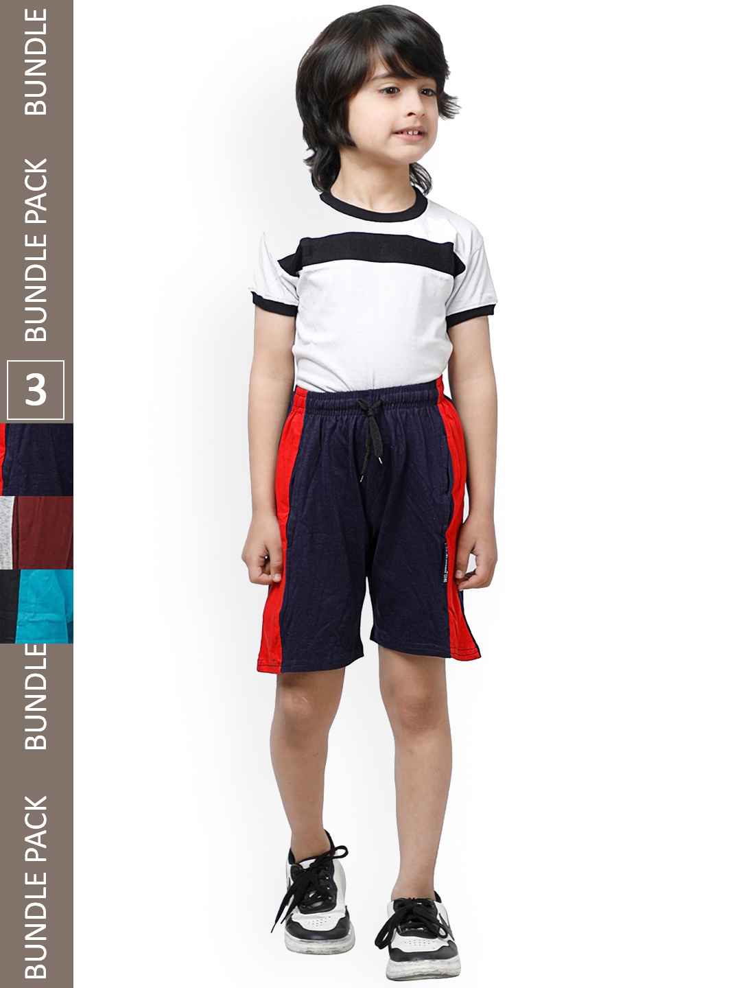 

IndiWeaves Boys Pack Of 3 High-Rise Pure Cotton Shorts, Navy blue