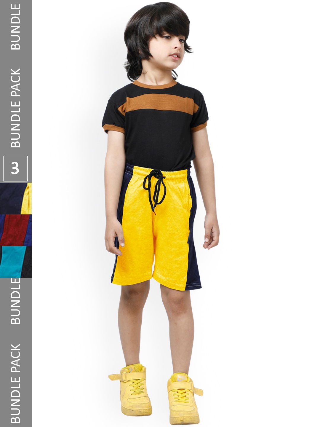 

IndiWeaves Boys Pack Of 3 High-Rise Pure Cotton Shorts, Yellow