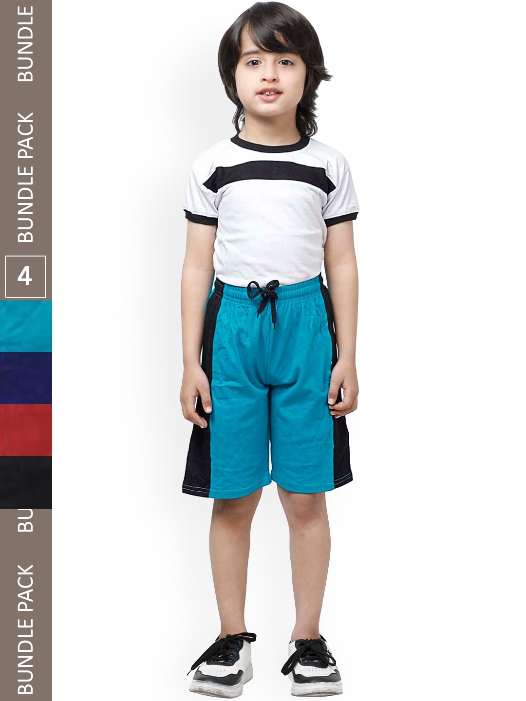 

IndiWeaves Boys Pack Of 4 Mid-Rise Side Striped Pure Cotton Shorts, Blue