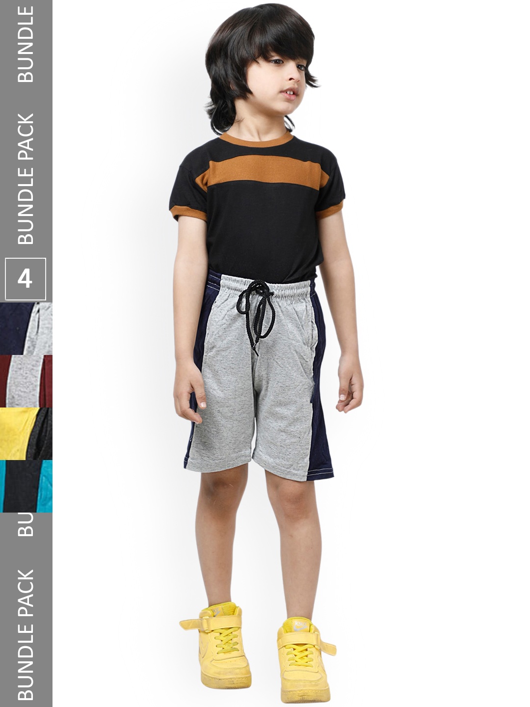 

IndiWeaves Boys Pack Of 4 Striped Pure Cotton Shorts, Blue