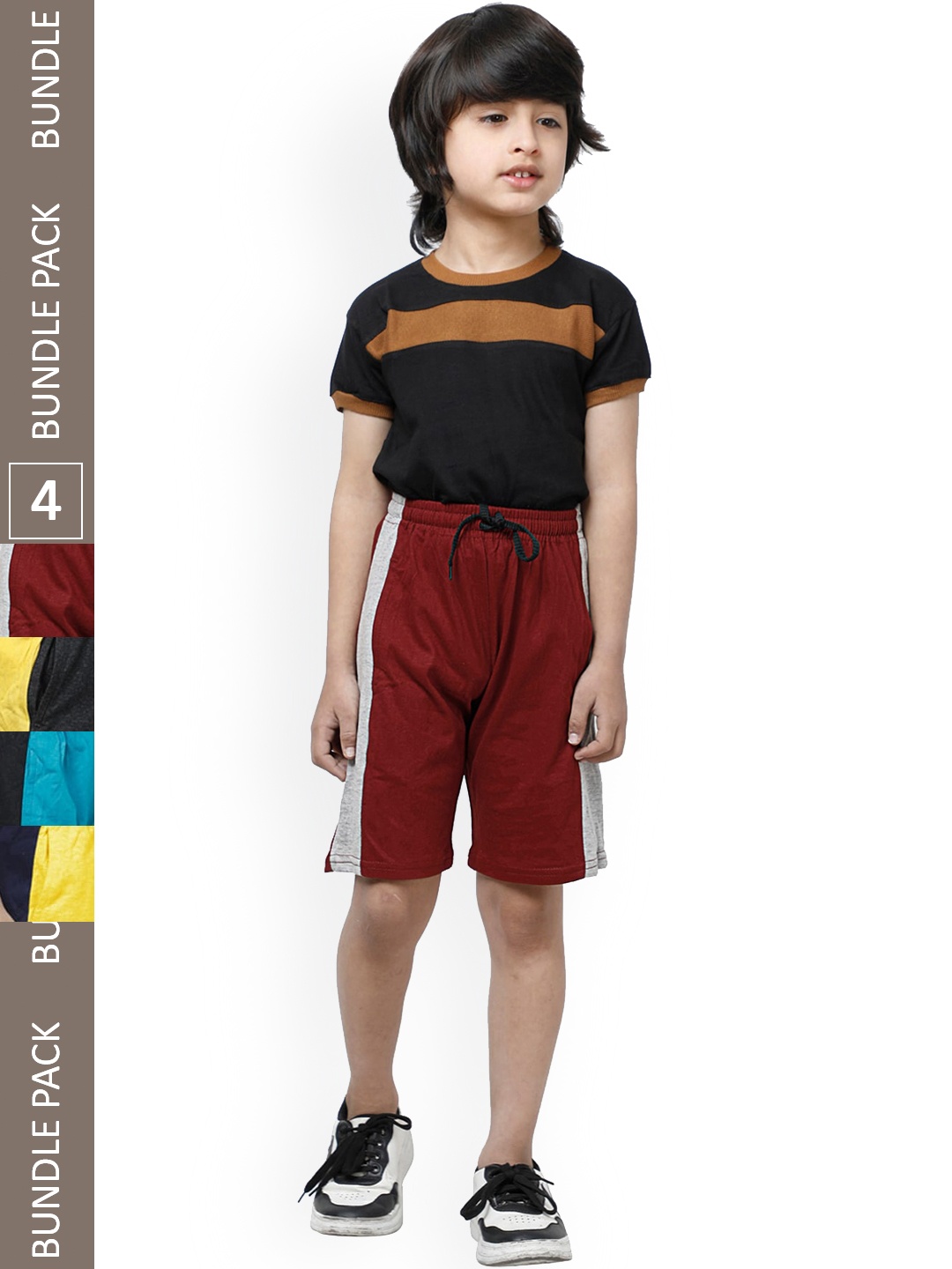 

IndiWeaves Boys Pack Of 4 Striped Pure Cotton Shorts, Maroon