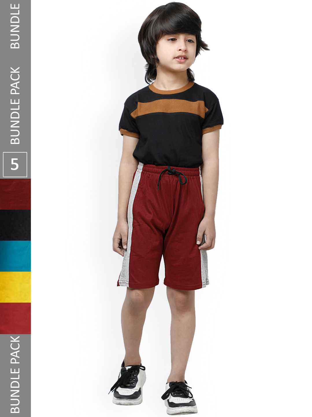 

IndiWeaves Boys Pack Of 5 High-Rise Side Striped Casual Knitted Pure Cotton Shorts, Red