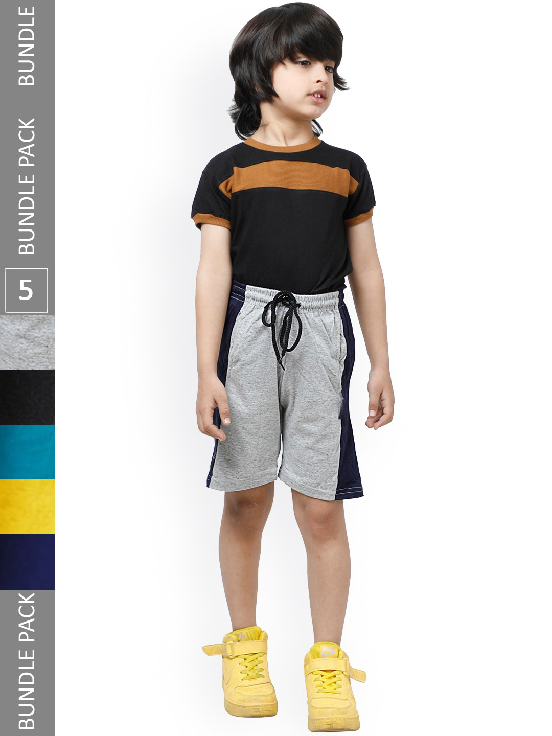 

IndiWeaves Boys Pack Of 5 Striped Pure High-Rise Pure Cotton Shorts, Grey