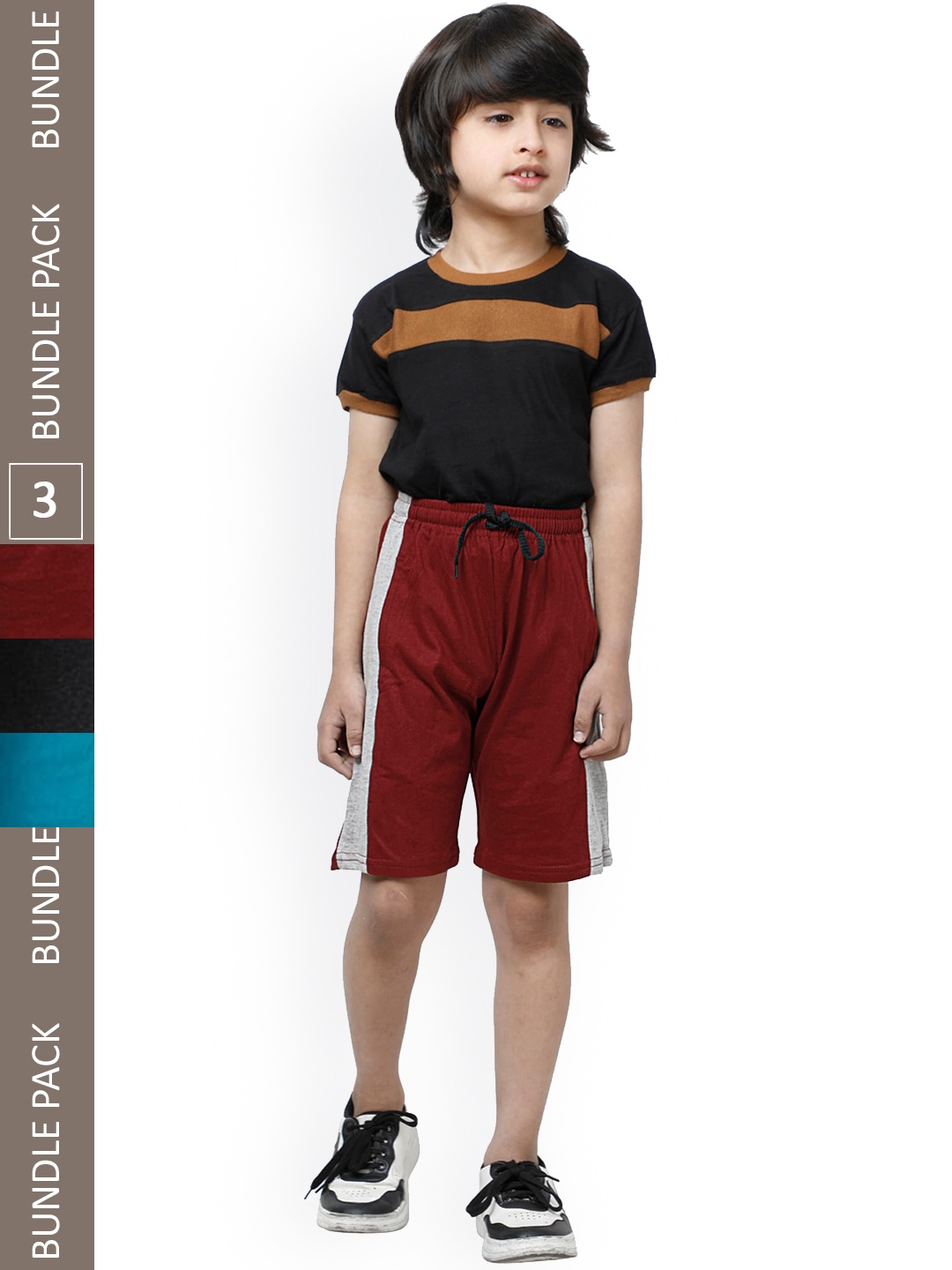 

IndiWeaves Boys Pack Of 3 Colourblocked High-Rise Pure Cotton Shorts, Maroon