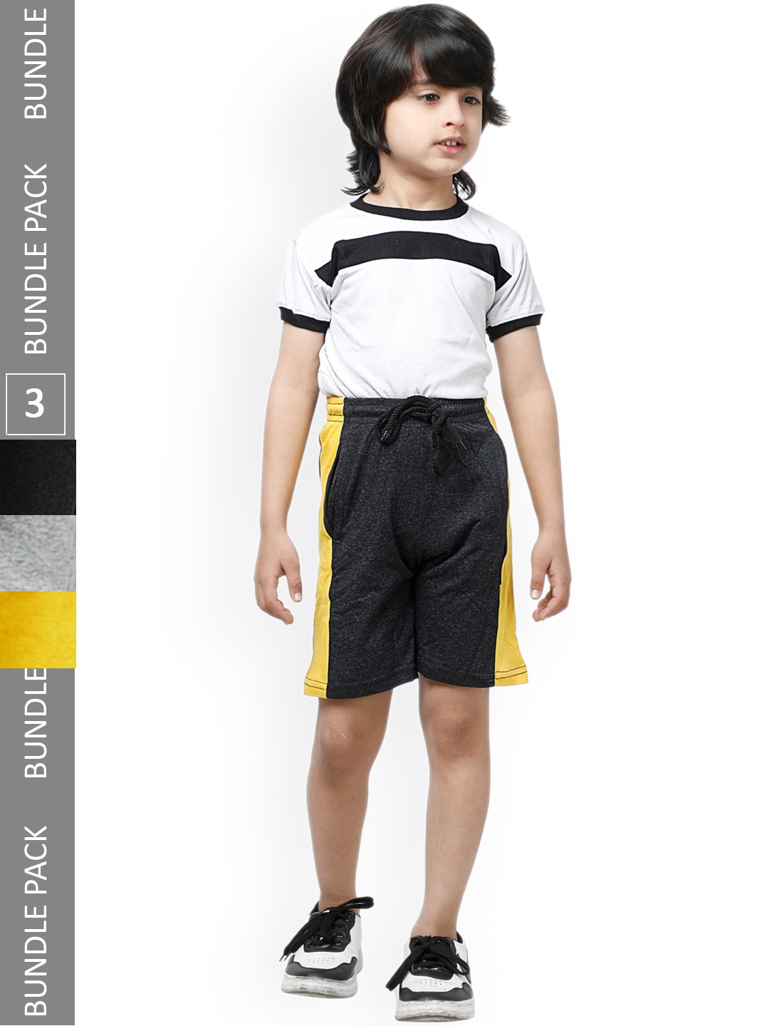

IndiWeaves Boys Pack Of 3 Striped High-Rise Pure Cotton Shorts, Charcoal