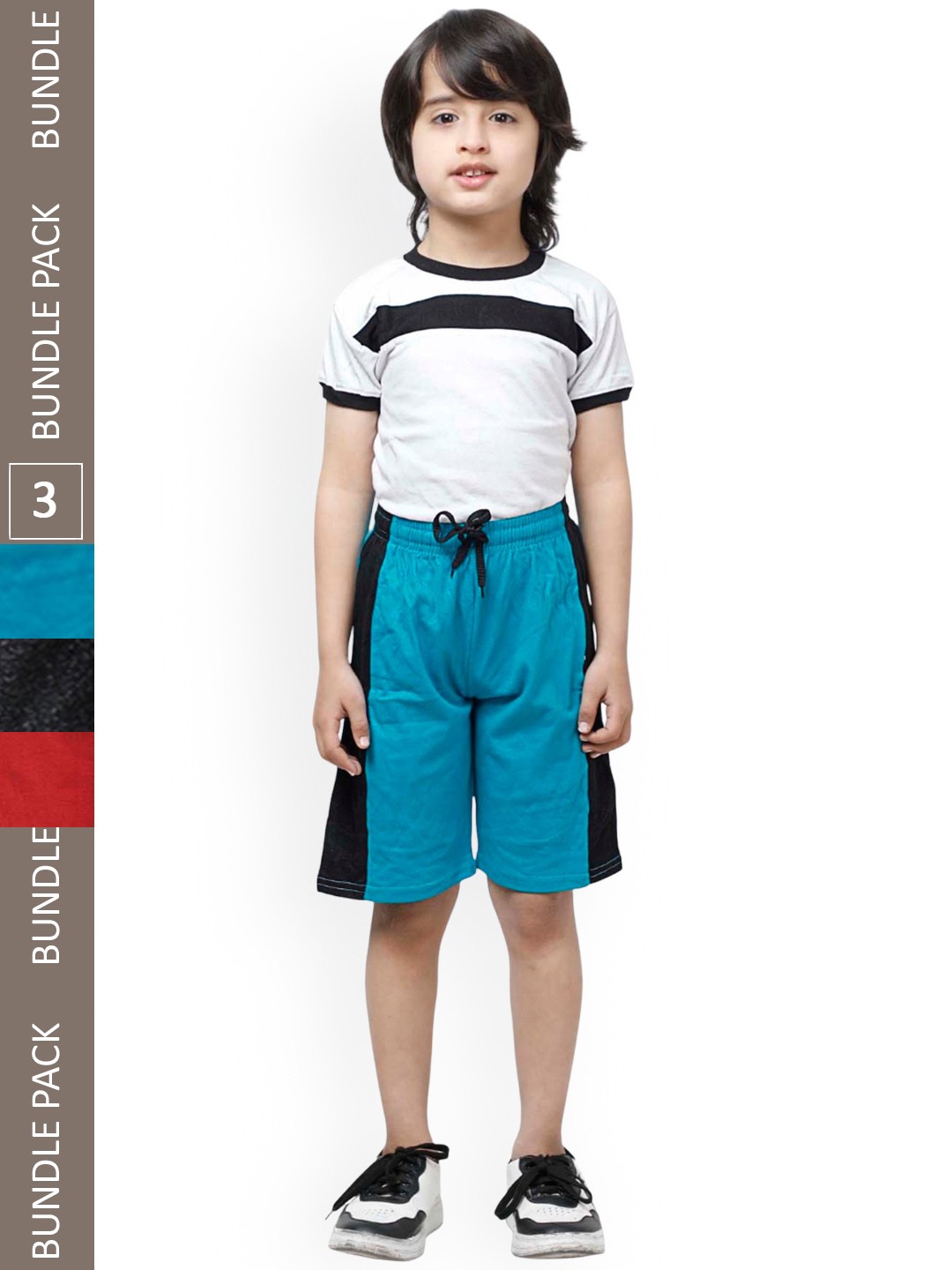 

IndiWeaves Boys Pack Of 3 Mid-Rise Pure Cotton Shorts, Blue