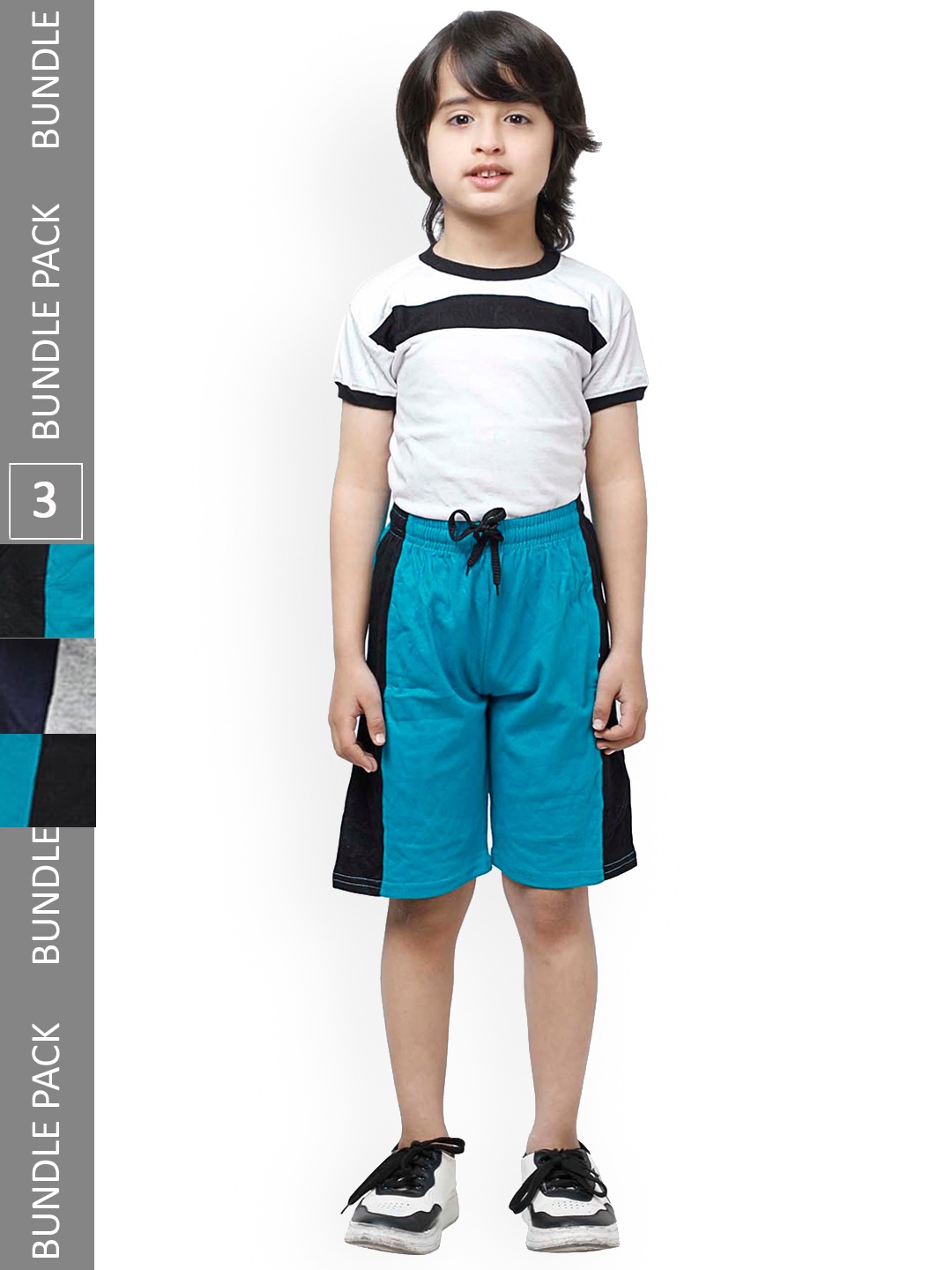 

IndiWeaves Boys Pack Of 3 Striped Pure Cotton Shorts, Blue