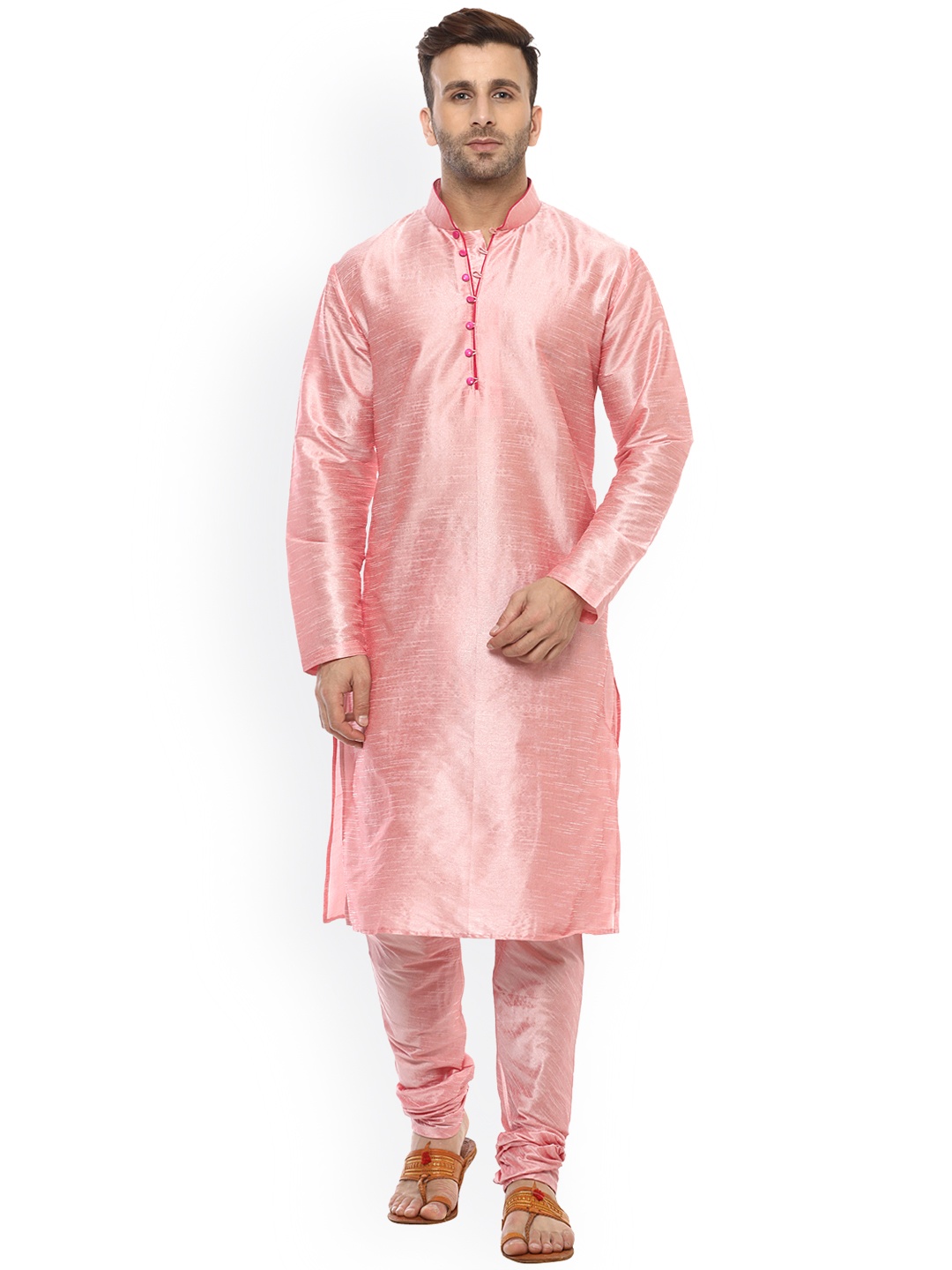 

Hangup Men Pink Solid Kurta with Churidar