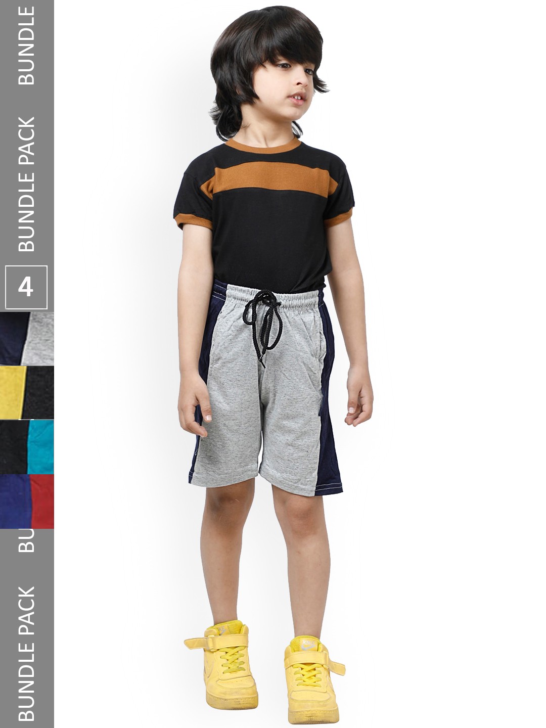 

IndiWeaves Boys Pack Of 4 Striped Pure Cotton Shorts, Grey